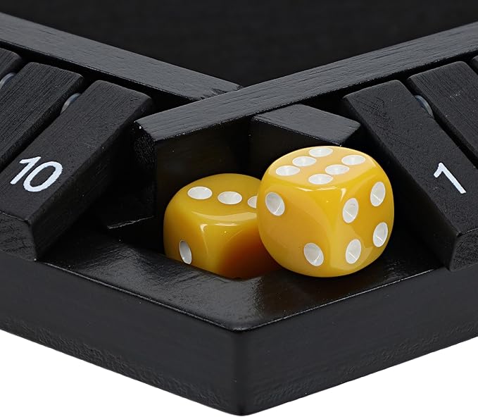Shut The Box Game 6 Player – Black Painted Wood, Wooden Board Game, Table Games for Adults, Bar Games, Portable Dice Game for 1-6 Players, Classic Games