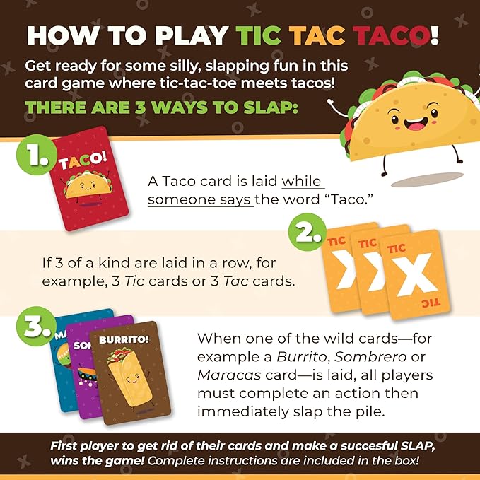 Tic Tac Taco - Family Card Game for Kids & Adults - Funny Card Games, Indoor Games for Groups, Fun Family Bonding - Easy to Play for Young Kids Ages 6+, 3-6 Players, 30min Playtime by Donut & Lola