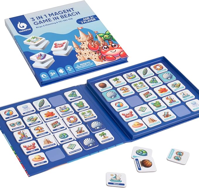 Magnetic Memory Matching Games for Toddlers Ages 3+, Travel Games for Kids, Fun Educational Toys for Beach Vacation & Road Trips.