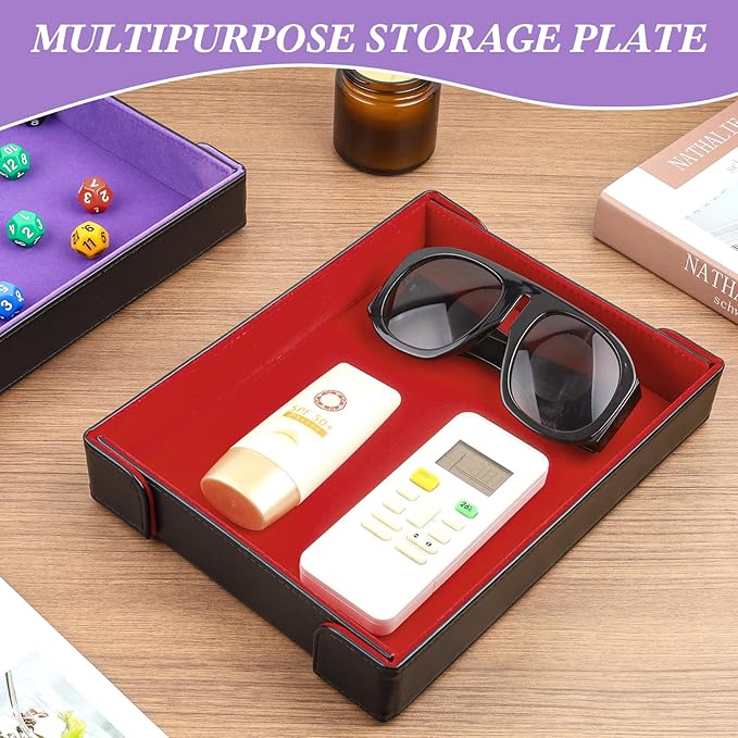 PU Leather Dice Tray Magnetic Folding Dice Rolling Mat with Red Felt Lining for Dice Games Portable Tabletop Board Games Tray