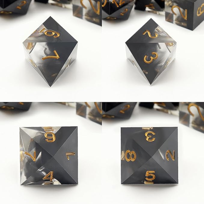 Haxtec Sharp Edge Dice Set DND Dice Set with Dice Case Handmade Black Swirls Resin D&D Dice Set for TTRPGs Dungeons and Dragons Gifts-Dark Soul