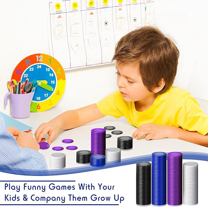 Skylety 400 Pieces Plastic Poker Chips Game Chips 4 Colors Counter Card for Kids Game Playing Learning Math Counting Bingo Game Blank Chips Card for Kids Reward