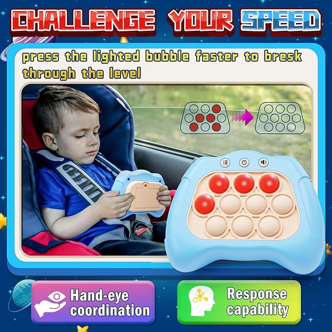 Quick Push Game，Pop Game Fidget Toys, Fast Push Bubble Game, Handheld Puzzle Game Sensory Toys ，Light Up Push Pop Game for Kids 3-12 Girls and Boys Teens Adults Decompression (Light Blue)