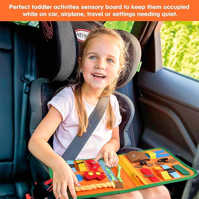 Busy Board Montessori Toys for 1 2 3 4 Year Old Boy & Girl Birthday Gifts, Busy Book for Toddlers 1-3, Toddler Autism Sensory Board Toddler Travel Toys Fine Motor Skills