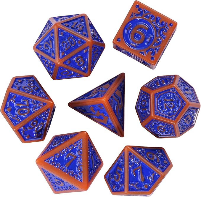 7-Die DND Dice Set New Pattern Polyhedral Dice Set with Leather Bag D&D Dice Set for Dungeons and Dragons RPG MTG Table Games(Brown Blue)
