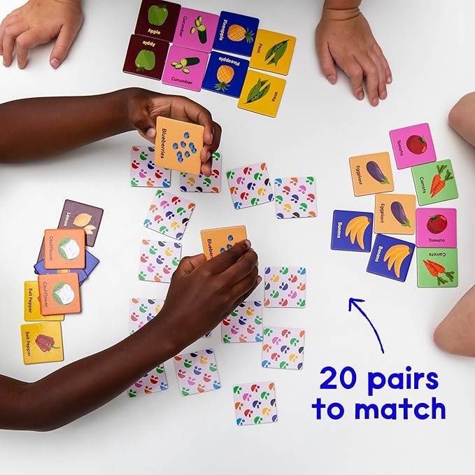 Yum, Yum! Fruit & Vegetable Memory Matching Game for Kids | Ages 3 & Up | 20 Matching Pairs | Fun and Educational Learning Toy for Families | Travel Size