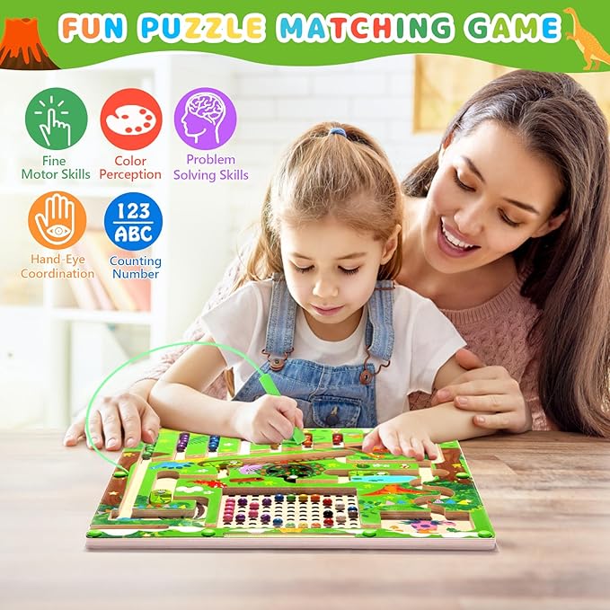 Magnetic Color and Number Maze,Magnetic Puzzles Board for Toddlers Ages 3+,Preschool Learning Sensory Toys,Kids Wooden Montessori Toys for Boys Girls