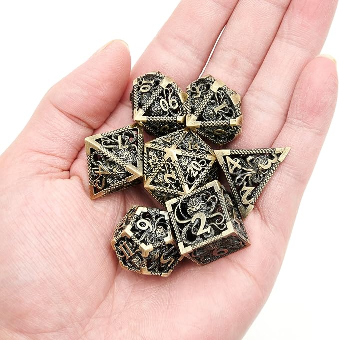 Hollow Metal DND Game Dice Dark Blue 7Pcs Set for Dungeons and Dragons RPG MTG Table Games D&D Pathfinder Shadowrun and Math Teaching