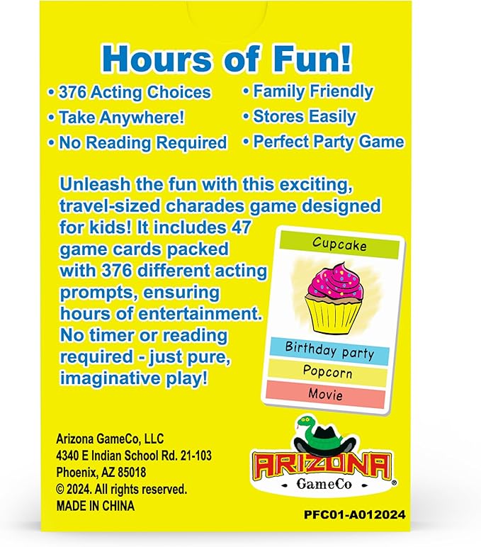 Arizona GameCo Pocket Fun Charades, a Family Party Game for Kids Ages 6 and Up – No Reading Required to Play – Perfect for Board Game Night, Vacation, Travel, Easter Gift or Basket Stuffer