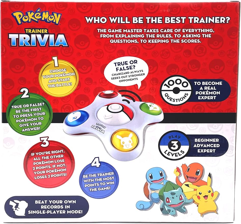 Pokemon Trainer Trivia Toy Featuring The Virtual Game Master 2 Modes Single & Multiplayer, Guessing Brain Game Pokemon Go Digital Travel Board Games