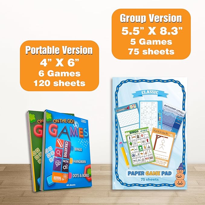 5 Portable Travel Game Activities Pad On The Go Plane Trip Pen Pencil and Paper Game for Kids 6 x 9-inches (75 Sheets) Version 2
