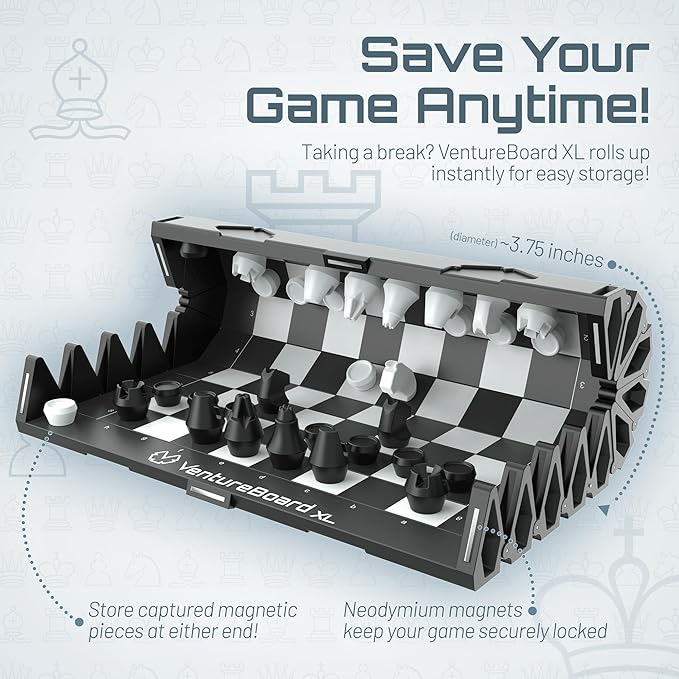 XL Full-Size 10 Inches Magnetic Unique Chess Set Board Game - Folding Board, Travel Chess Board Game Pieces - (Black/Grey)