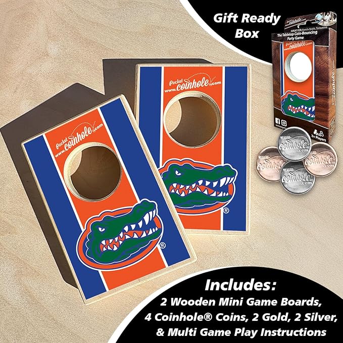 Tabletop Cornhole Game Set | Officially Licensed College Mini Football Cornhole Board Game | Includes Coins