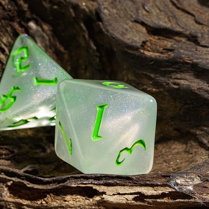 7-Die DND Dice Set Polyhedral Dice Set with a Leather Dice Bag, D&D Dice Set for Dungeons and Dragons, RPG, MTG Table Games (White/Glitter)