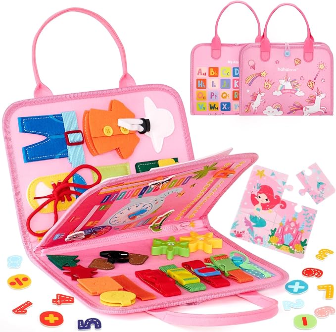 hahaland Busy Book for Toddlers Boys Girls Montessori Toys for 3+ Year Old Preschool Educational Learning Activities Toddler Travel Toys for Ages 2-4 with Life Skill Number Color Weather