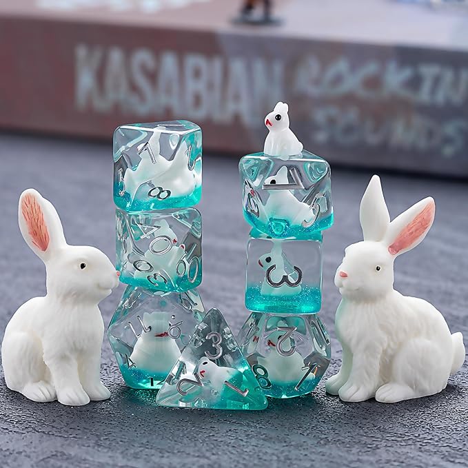 Resin Rabbit DND Dice Set, Polyhedral D&D Dice Animal Inclusion Dice for Dungeons and Dragons MTG RPG Board Games