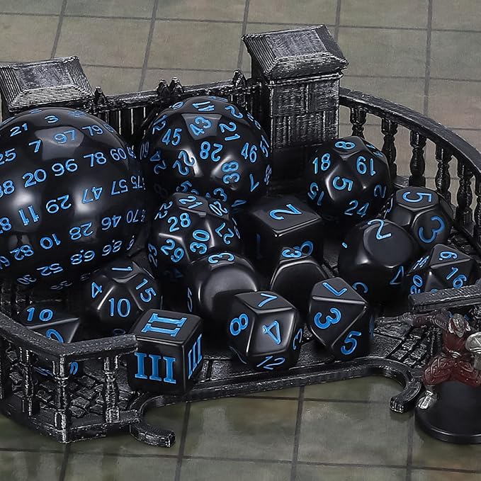 CiaraQ DND Polyhedral Dice Set (15pcs) D4-D100 Game Dice with Dice Bag for Dungeons and Dragons Role Playing Table Games (Black & Blue)