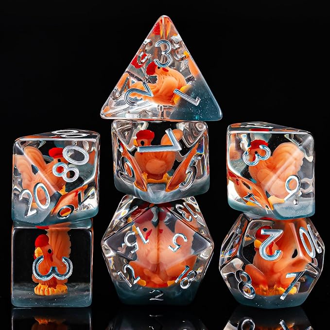 DND Resin Chick Dice Set, D&D Polyhedral Dice for Dungeons and Dragons RPG, MTG Role Playing Games D and D Dice 7pc D20 D12 D10 D8 D6 D4