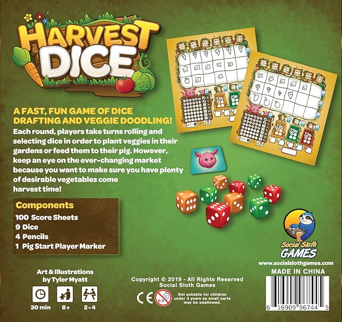 Harvest Dice Board Game, Roll and Write, 2-4 players