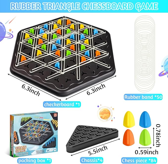 Triangle Chess Game, Geometric Chess Game, Innovative Rubber Board Game Portable Travel-Friendly Fun for Kids and Adults for Family Game Nights, 2 to 4 Players