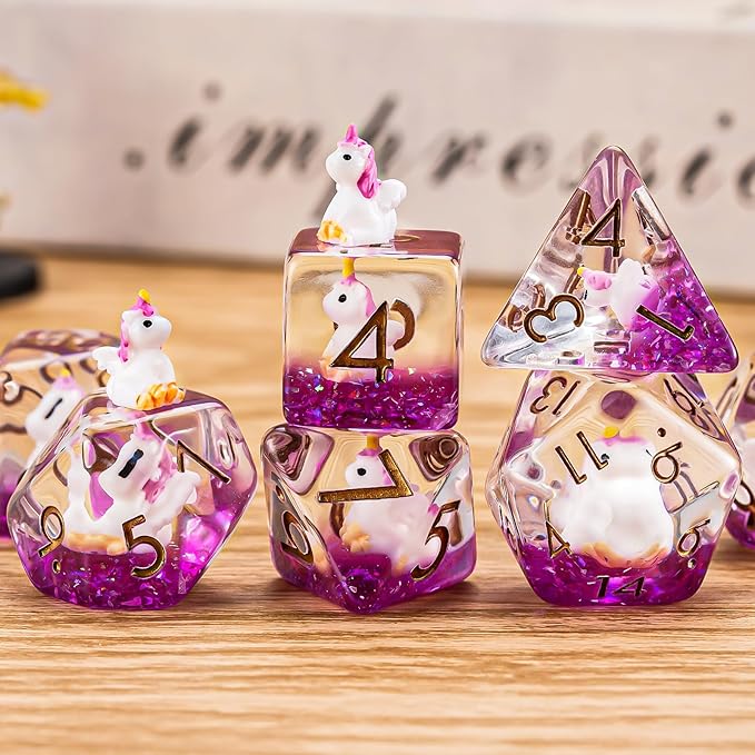 Resin Unicorn D&D Dice Set, Polyhedral Dice for Dungeons and Dragons, DND RPG, MTG, 7PCS(D20, D12, D10, D8, D6, D4)
