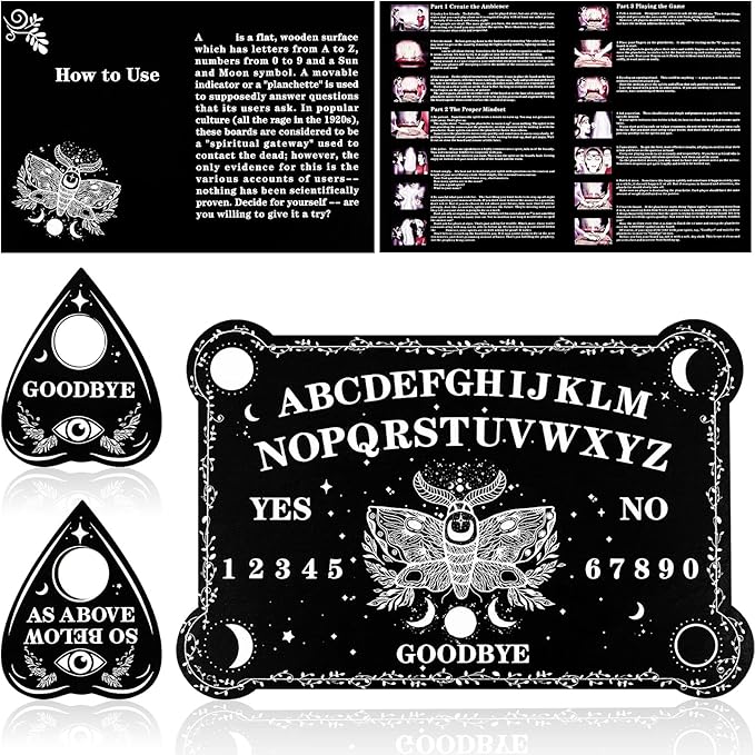 Pendulum Dowsing Divination Board Set Black Wooden Talking Board with Planchette Accessories for Teens Adults Birthday Party and Family Gatherings Games Supplies (Moth Style)