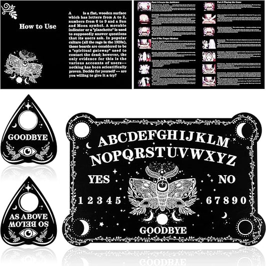 Pendulum Dowsing Divination Board Set Black Wooden Talking Board with Planchette Accessories for Teens Adults Birthday Party and Family Gatherings Games Supplies (Moth Style)