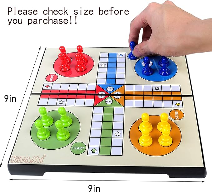 KIDAMI Ludo Magnetic Board Game Set, Folding and Light-Weight for Carrying, Gift for All Age (10 X 10 inches)