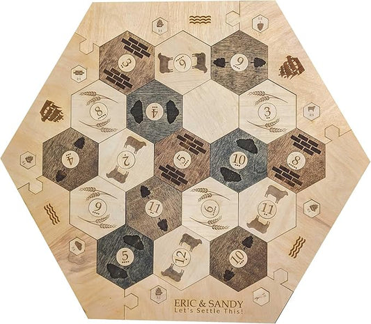 Personalized Wood Settler Game Board - 2-4 Players | Includes: Main Board