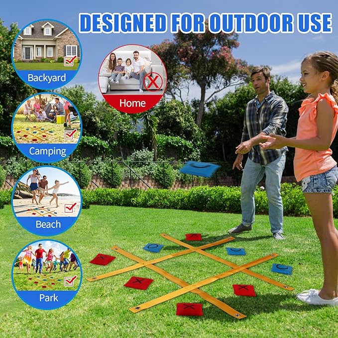 Giant Tic Tac Toe Game, 4 Ft X 4 Ft Portable Strap Game Bean Bag Toss Tic Tac Outdoor Lawn Games for Adults and Family Backyard Camping Across Outside Games