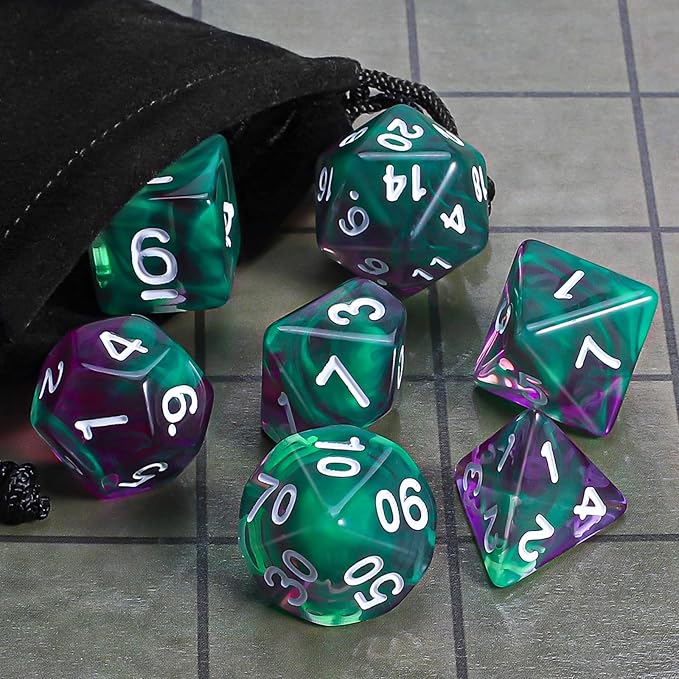 CiaraQ DND Polyhedral Dice Set with a Black Dice Bag for D&D RPG MTG Role Playing Table Games