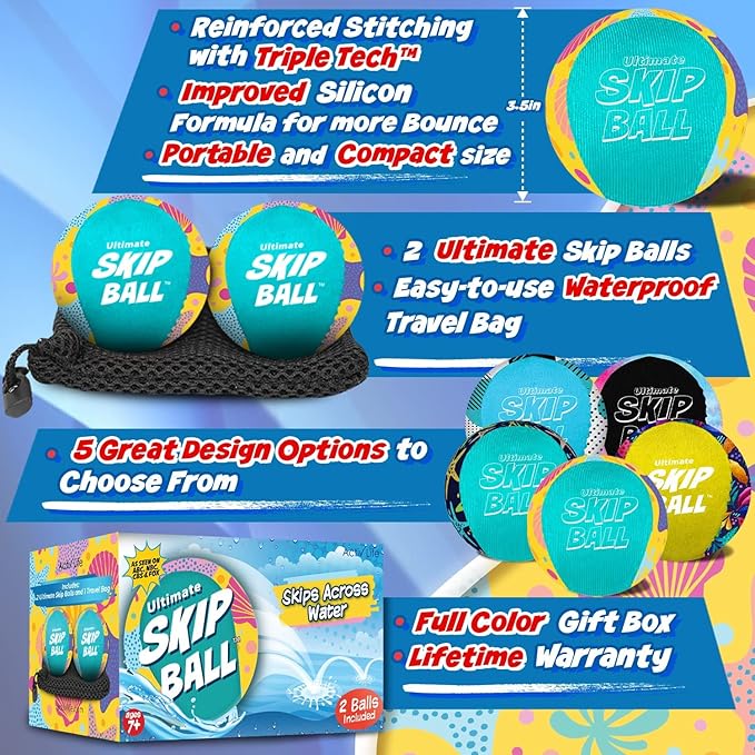 Activ Life The Ultimate Skip Ball – Water Bouncing Ball (2 Pack) Create Lasting Memories with Your Friends & Family at The Beach, Lake or Pool - Great for All Ages