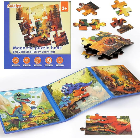 Magnetic Puzzles for Toddlers 3-5 41 Pieces Dinosaur Puzzles for Kids Ages 4-6 Travel Jigsaw Puzzle Airplane Car Road Trip Activities Games Toys Kids Gift
