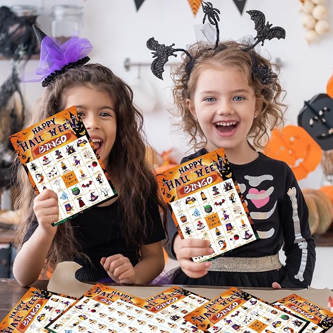 Halloween Bingo Set - 24 Player Game with Bingo Cards for Adults, Family Activities & Party Supplies