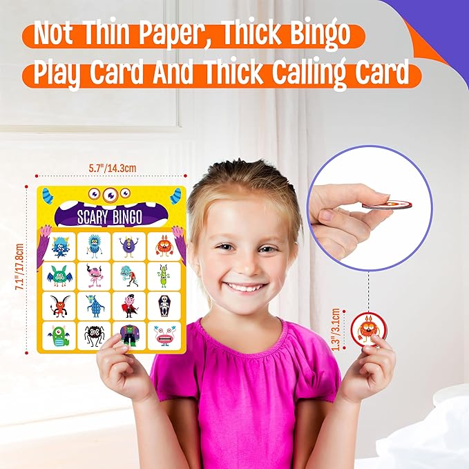 SpriteGru Monster Theme Bingo Game, Uppercase Letters & Numbers Learning, Alphabet ABC and 123 Bingo Board Game for Kids, Preschoolers, Perfect for Classroom & at Home (Up to 12 Players)