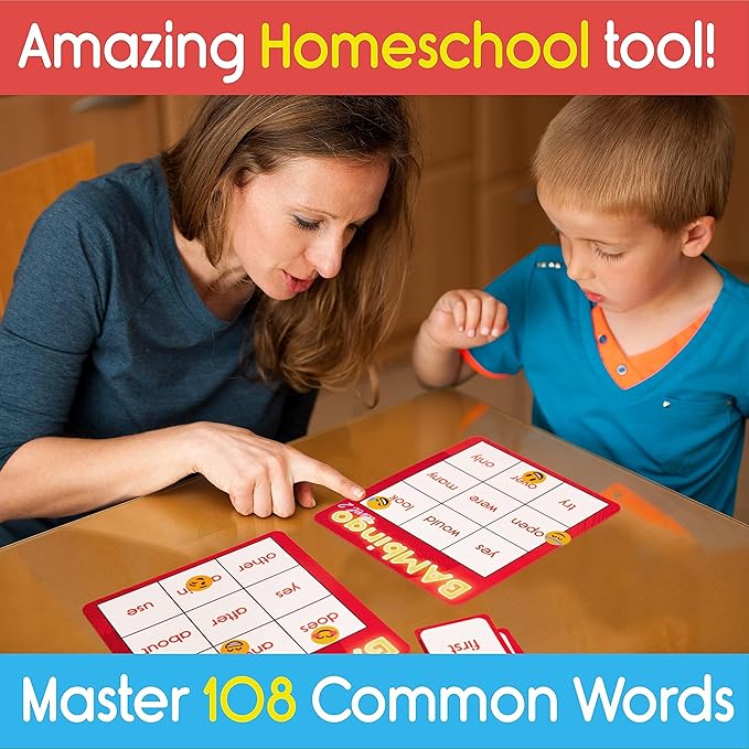 Sight Word Bingo Game Level 1 and 2 - Educational Games for Kids - Learn to Read Vocabulary for Kindergarten 1st Grade - Dolch's Fry's Words Lists
