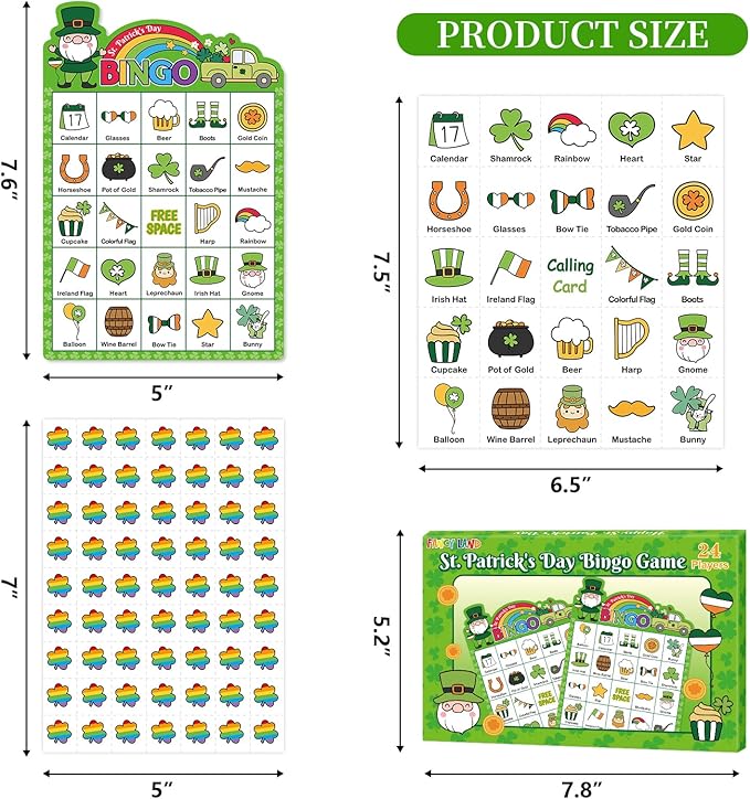 Fancy Land St. Patrick's Day Bingo Game for Adults Irish Shamrock Bingo Cards for School Classroom Party Favors Decorations Family Activities Supplies 24 Players