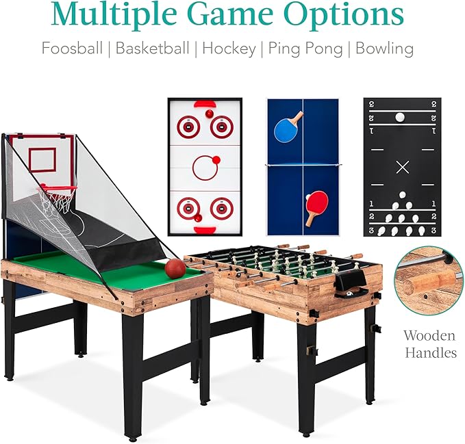 Best Choice Products 13-in-1 Combo Game Table Set for Home, Game Room, Friends & Family w/Ping Pong, Foosball, Basketball, Air Hockey, Archery, Chess, Checkers, Shuffleboard, Bowling