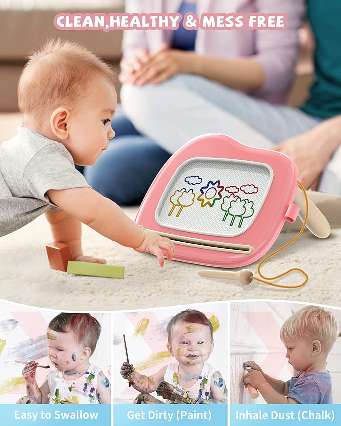 Magnetic Drawing, Doodle Board for Toddlers Age 1-2, Writing Board, Preschool Learning and Educational Toys for 1 2 3 Years Old Girl Boy, Gift for Birthday Christmas New Year(Pink)
