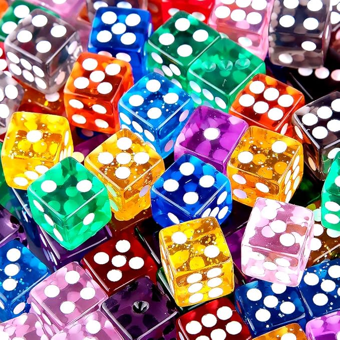 AUSTOR 100 Pieces Dice 12mm Game Dice Set 6 Sided Dice Translucent Colors Square Corner Dices Set for Tenzi, Farkle, Yahtzee, Bunco or Teaching Math with a Velvet Drawstring Bag