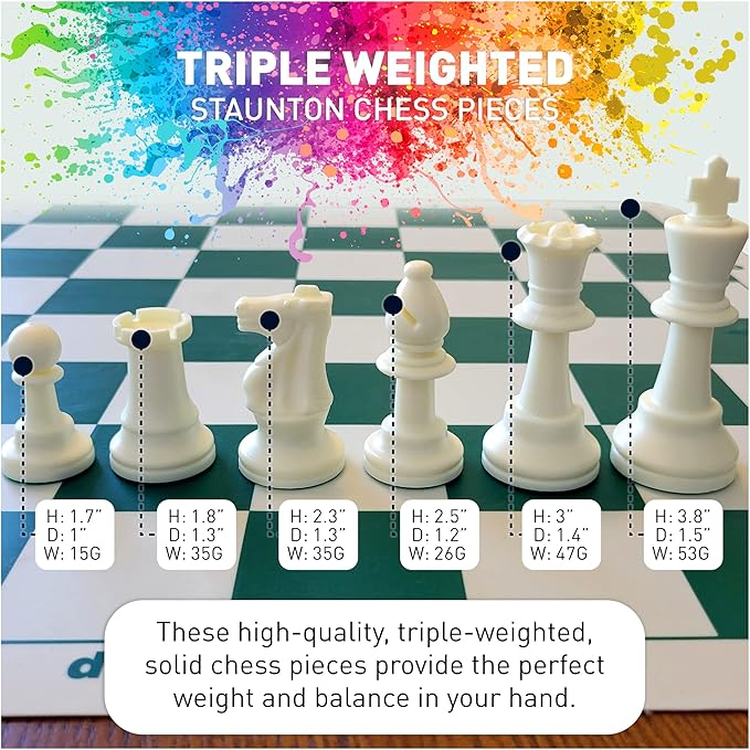 MegaChess Staunton Triple Weighted Chess Set - 3.8" King, 2 Boards, 34 Pieces, Over 2 lbs, Ages 8+