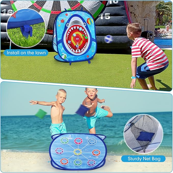 Libima 57 Pcs Carnival Outdoor Games Set for Kids, Include Shark Bean Bag Toss Plastic Cones Bean Bags Ring Toss, Field Yard Lawn Outdoor Game, Gift for Birthday Party Christmas