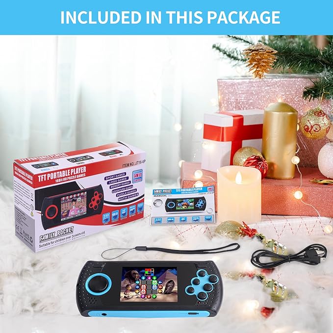 16 Bit Handheld Game for Kids Built-in 230 HD Classic Retro Video Games USB Rechargeable 3.0 Inch Childrens Travel Electronics Toys Portable Gaming Player System Gift for Boys Girls Ages 4-8-12