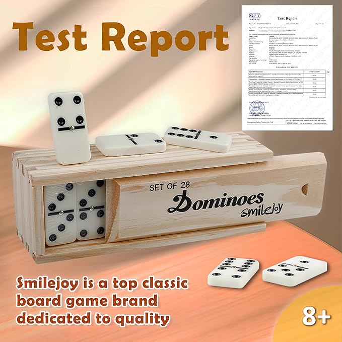 Smilejoy Dominoes Set for Adults, Domino Set for Classic Board Games,Double 6 Domino Game Set 28 Pieces with Wood Case (2 Players)