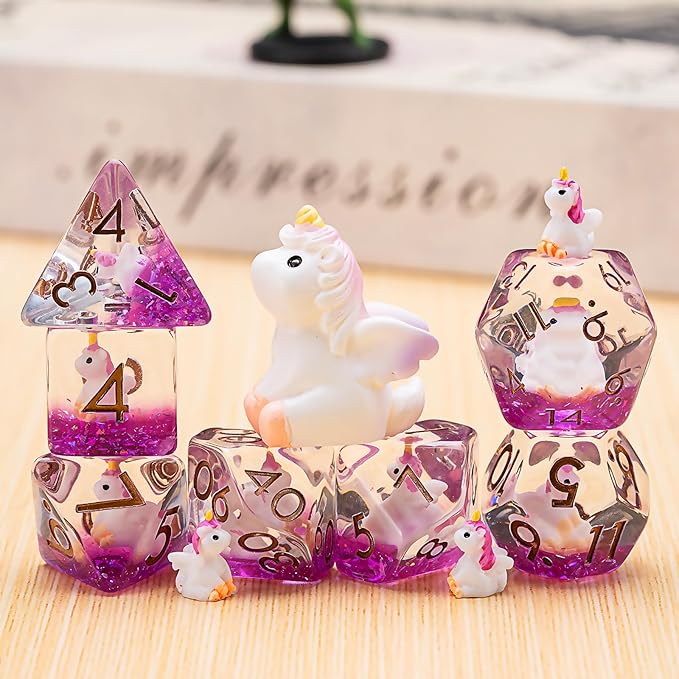 Unicorn DND Resin Dice Set, Polyhedral D&D Dice Animal Inclusion Dice D and D for Dungeons and Dragons MTG RPG Board Games