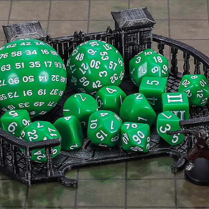 CiaraQ DND Polyhedral Dice Set (15pcs) D4-D100 Game Dice with Dice Bag for Dungeons and Dragons Role Playing Table Games (Green & White)