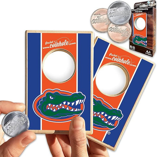 Tabletop Cornhole Game Set | Officially Licensed College Mini Football Cornhole Board Game | Includes Coins