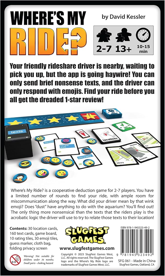 Where's My Ride? - Cooperative Deduction Game of Confusion & Emojis! Party Game, Ages 13+, 2-7 Players, 10-15 Min