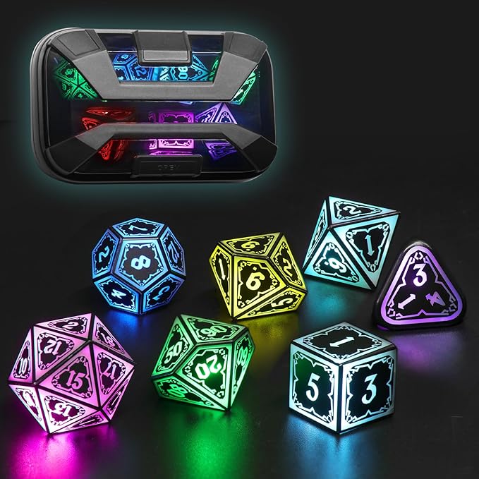 Wireless Light Up Dice Set D&D RGB for Dungeons and Dragons,Cool LED DND Dice with Charging Box Rechargeable 7 Color Polyhedral Role Playing Dice for DND Gifts RPG(Astral Shard Black)