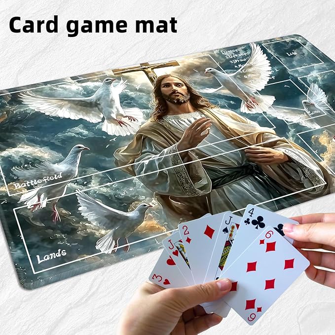 for MTG Playmat with Zones Storage Bag,for TCG Playmat and Playing Card Mat for Magic Board Games, Jesus Non Slip Stitched Edges Game Mat, Rollable Foldable Card Playmats
